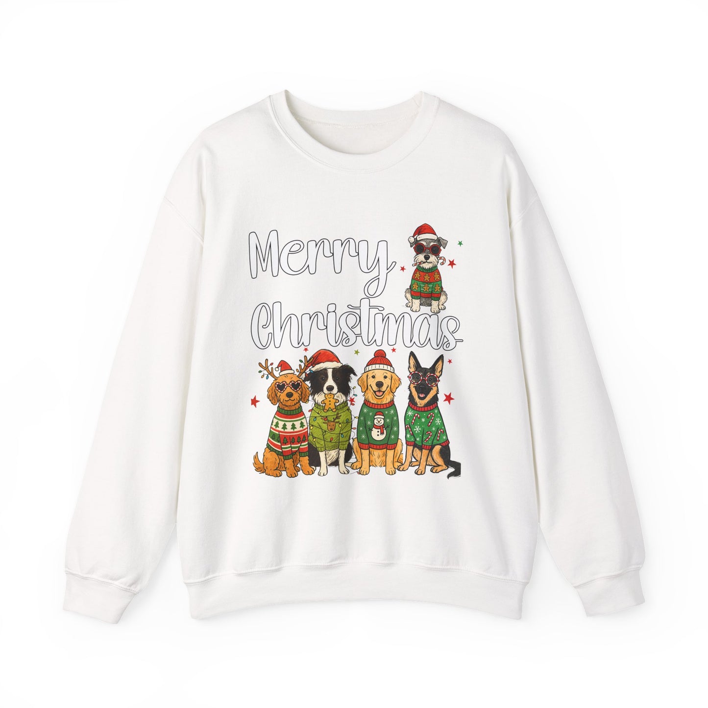 5 Dogs Christmas Sweatshirt Unisex Fleece Crew | GiftsMojo