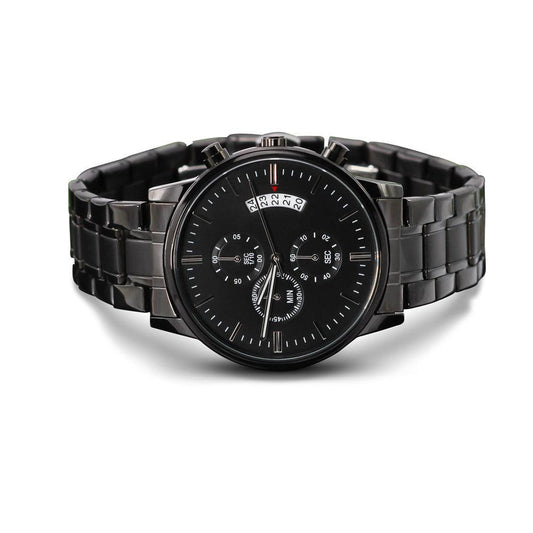 Customizable Engraved Black Chronograph Watch For Men