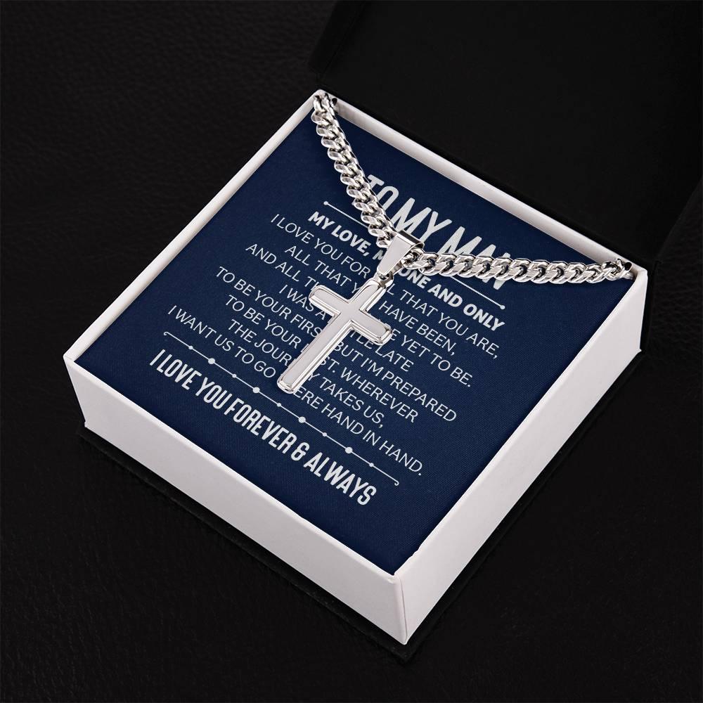 Personalized Cross Necklace with Cuban Chain For My Husband