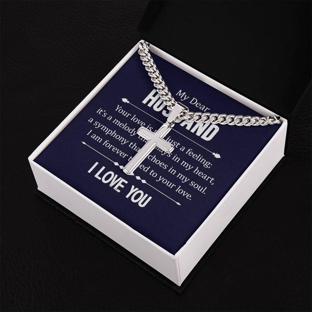 Personalized Cross Necklace with Cuban Chain for Husband