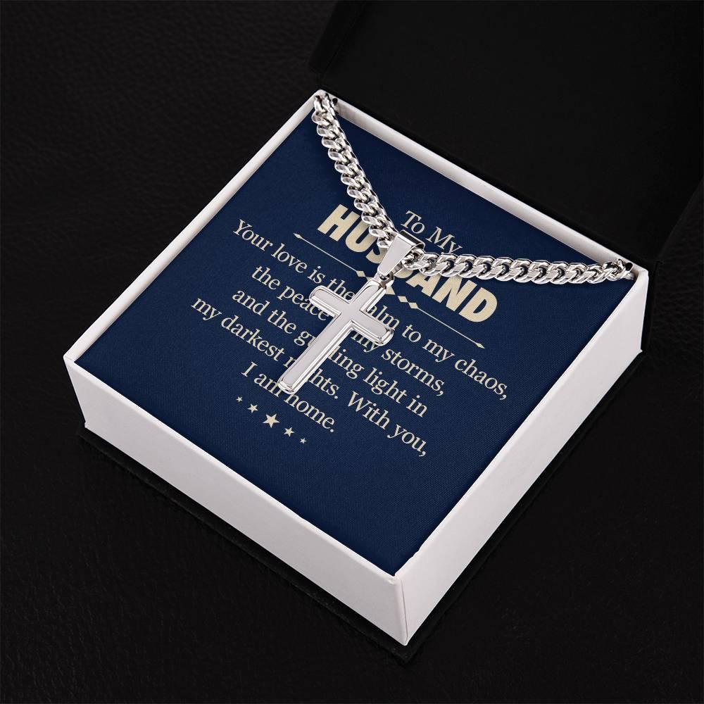 Personalized Cross Necklace with Cuban Chain For My Dear Husband