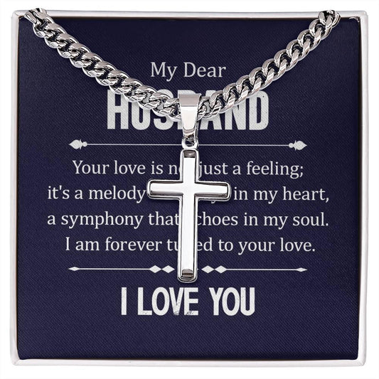 Personalized Artisan Cross Necklace with Cuban Chain for Husband