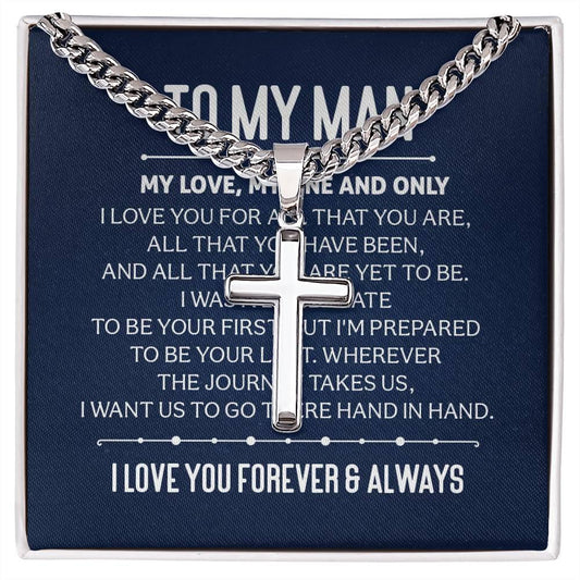 Personalized Cross Necklace with Cuban Chain For My Man (Husband)