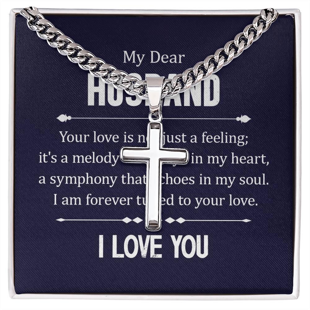 Personalized Artisan Cross Necklace with Cuban Chain For My Dear Husband