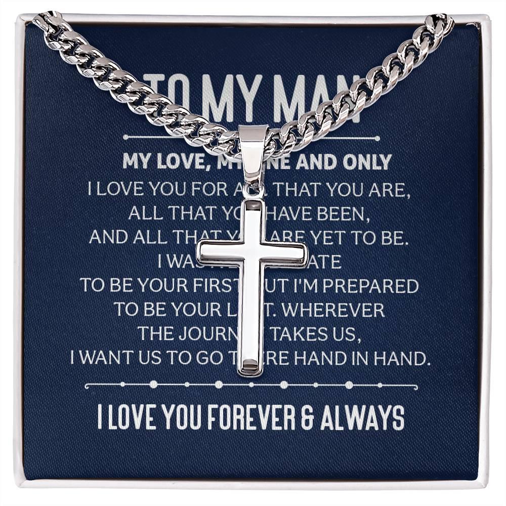 Personalized Cross Necklace with Cuban Chain For My Man (Husband)