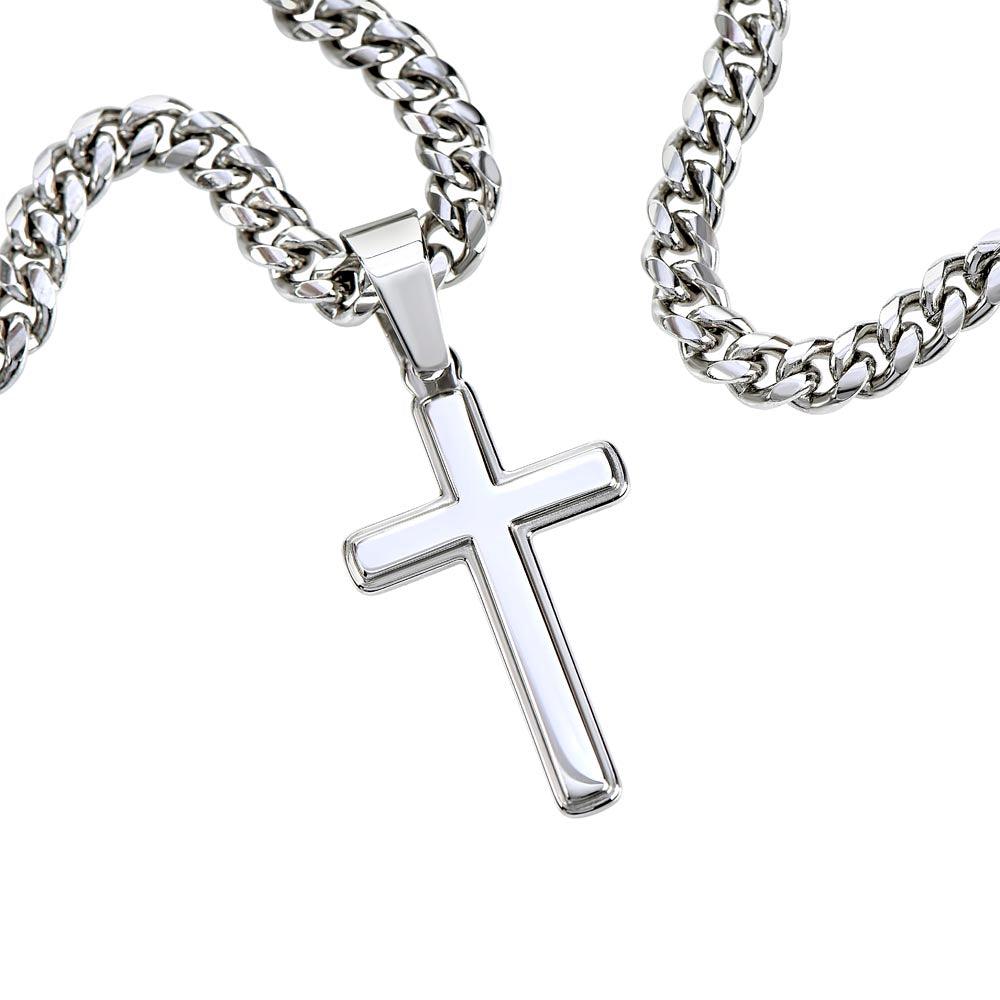 Men's Engravable Geometric Gothic-Style Cross Pendant in 10K White or  Yellow Gold (1 Line) | Zales