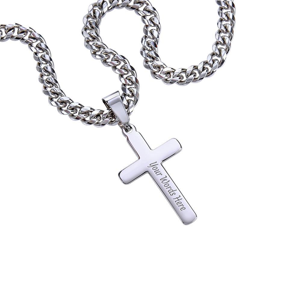 Personalized Artisan Cross Necklace with Cuban Chain 