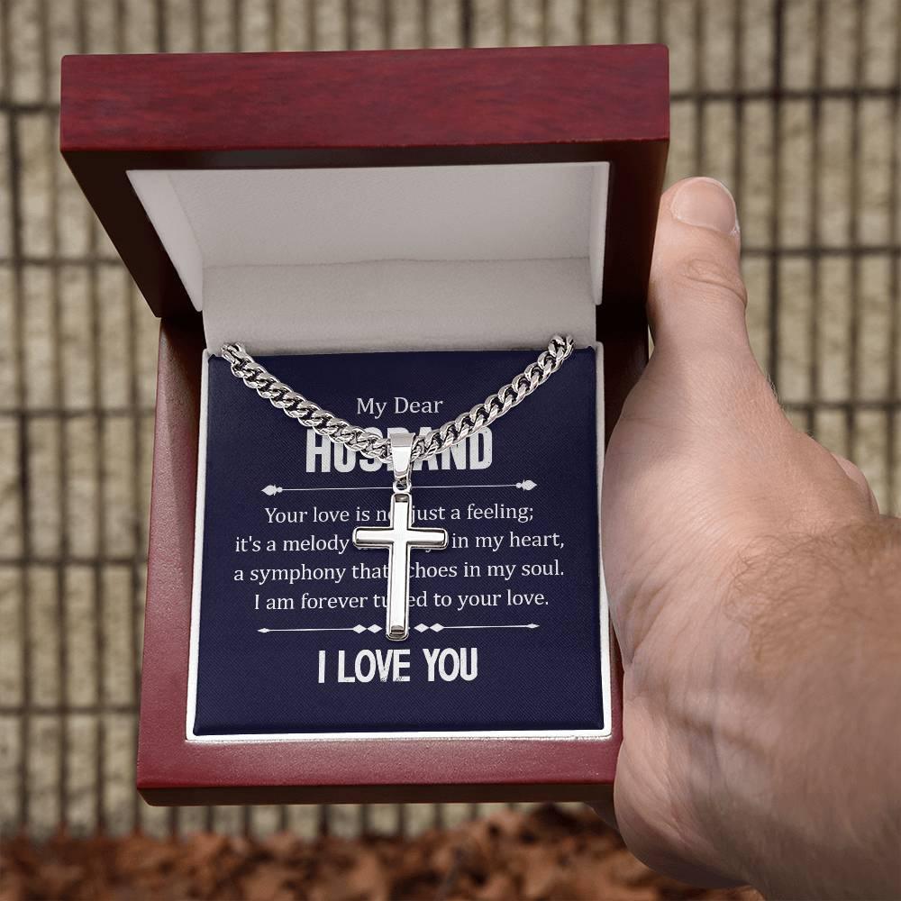 Personalized Artisan Cross Necklace with Cuban Chain for Husband - Giftsmojo