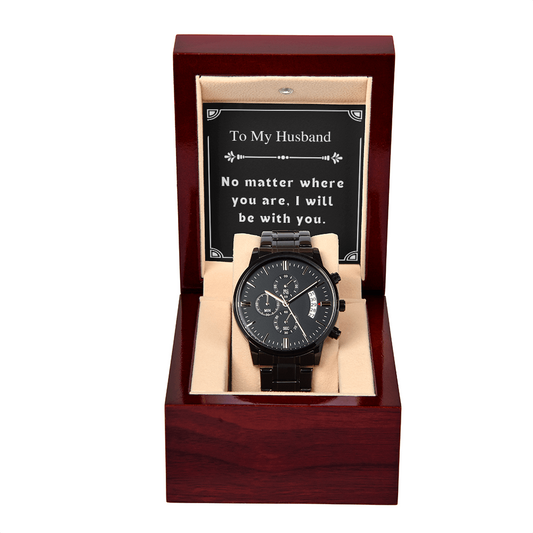 Custom Gift For Husband Black Chronograph Watch