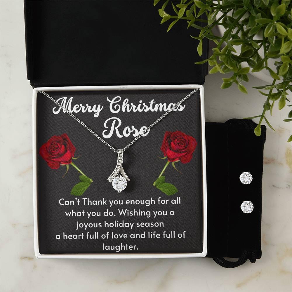 Personalized Merry Christmas Rose Alluring Beauty Necklace Set - Giftsmojo