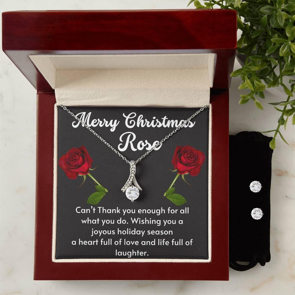 Personalized Merry Christmas Rose Alluring Beauty Necklace Set - Giftsmojo