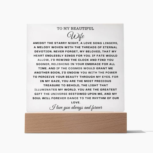 Square Acrylic Plaque Gift for Wife - To My Beautiful Wife - Giftsmojo