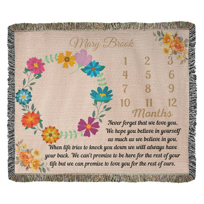 Personalized Floral Milestone Blanket - Heirloom Woven Blanket