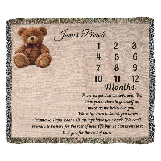 Personalize Heirloom Woven Blanket -Teddy Bear Milestone Blanket