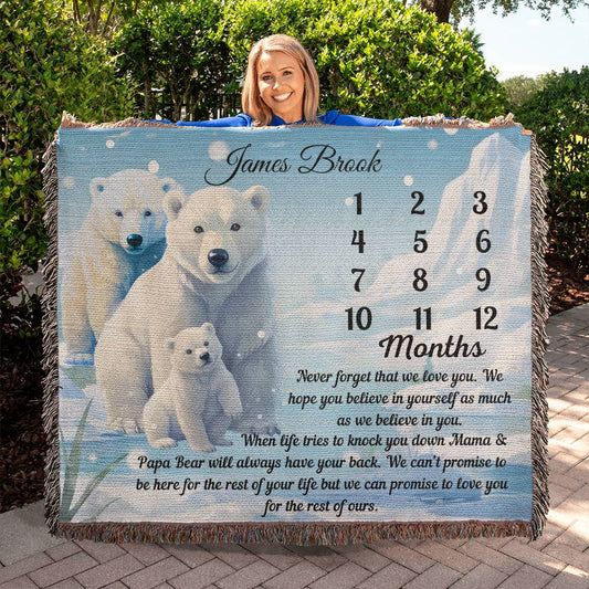 Personalized Mama and Papa Bear Milestone Blanket - Heirloom Woven Blanket