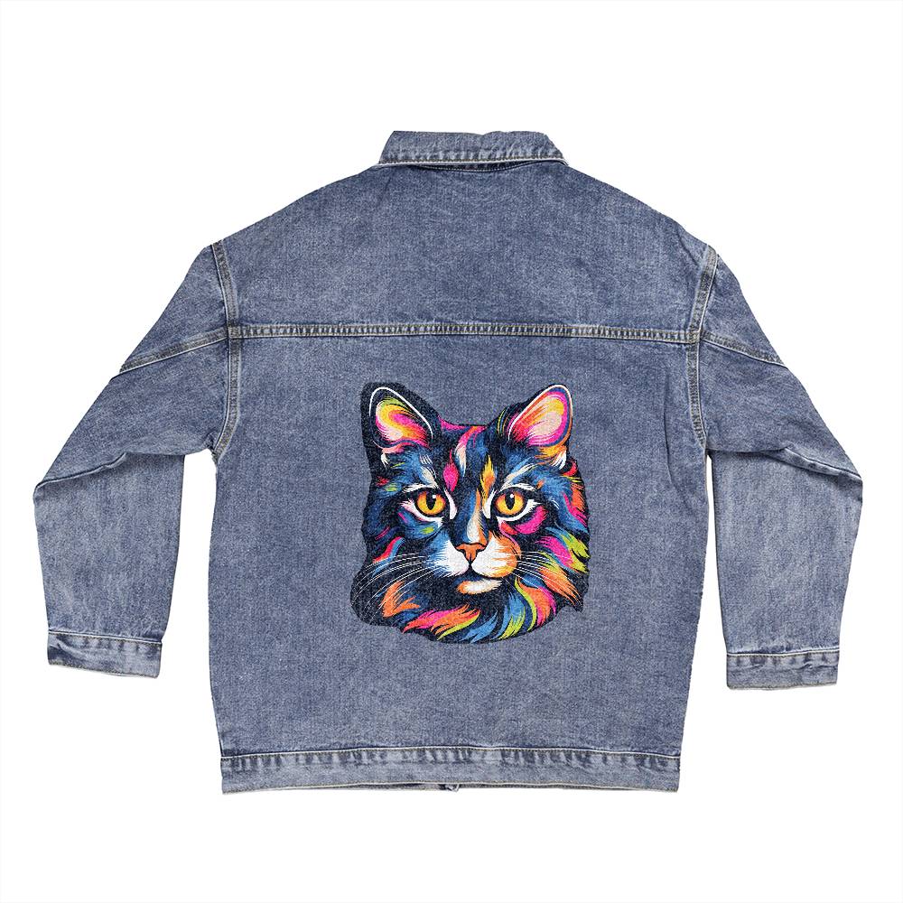 Oversized Women's DTG Denim Jacket for Cat Moms or Cat Lovers