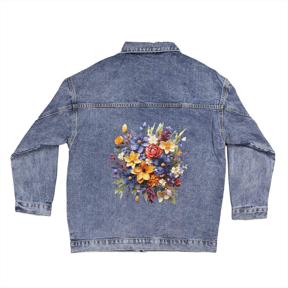 Custom Floral Bouquet Oversized  Denim Jacket For Women