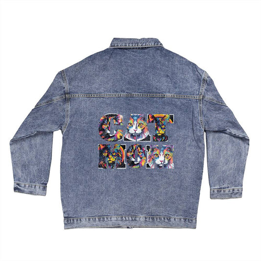 Cat Mom Custom-Design Oversized Women's Denim Jacket