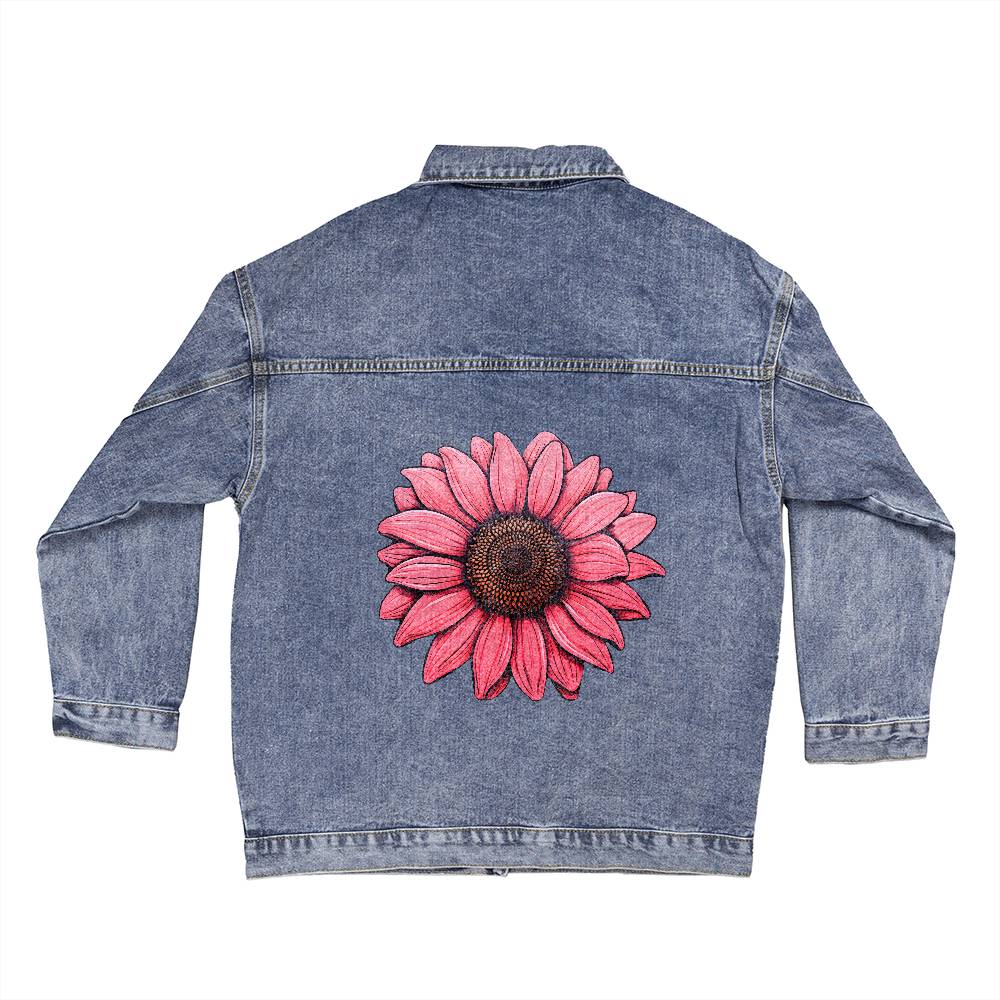 Custom Pink Sunflower Oversized Women's Denim Jacket