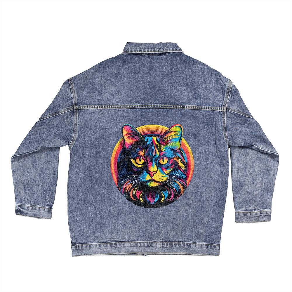 Cat Lover Oversized Denim Jacket For Women