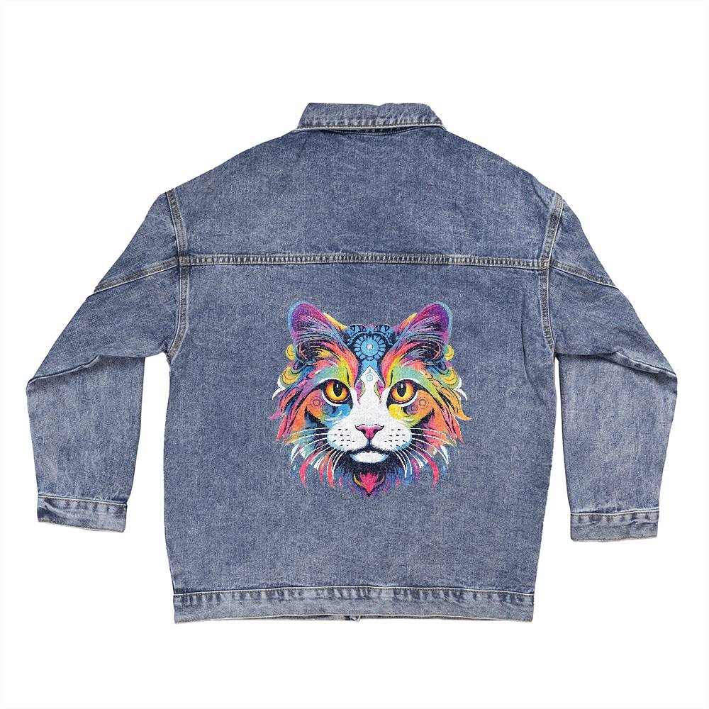 Oversized Women's Denim Jacket for Cat Lovers