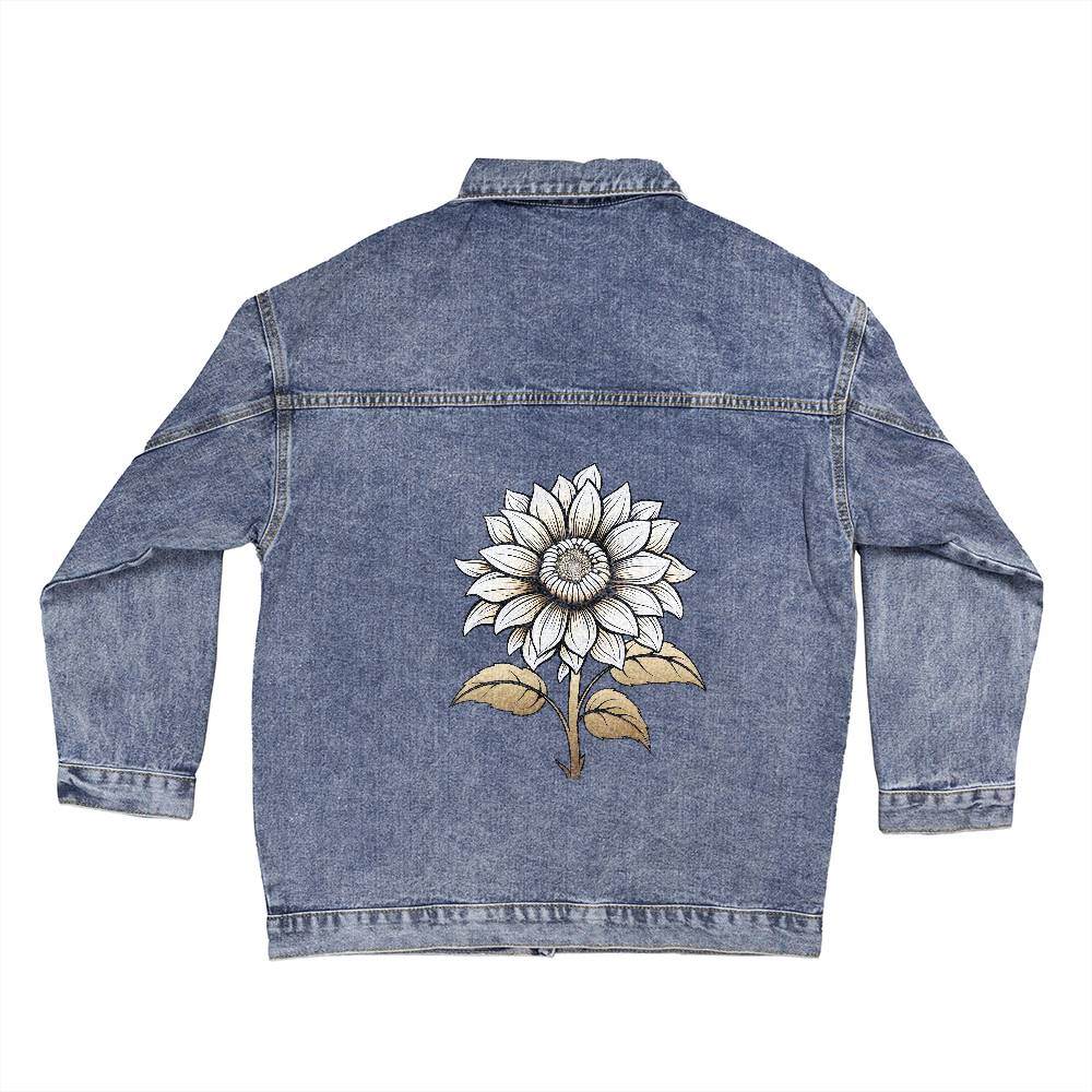 Custom-Designed Vintage Sunflower Oversized Women's DTG Denim Jacket