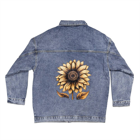 Custom Vintage Sunflower Oversized Women's DTG Denim Jacket