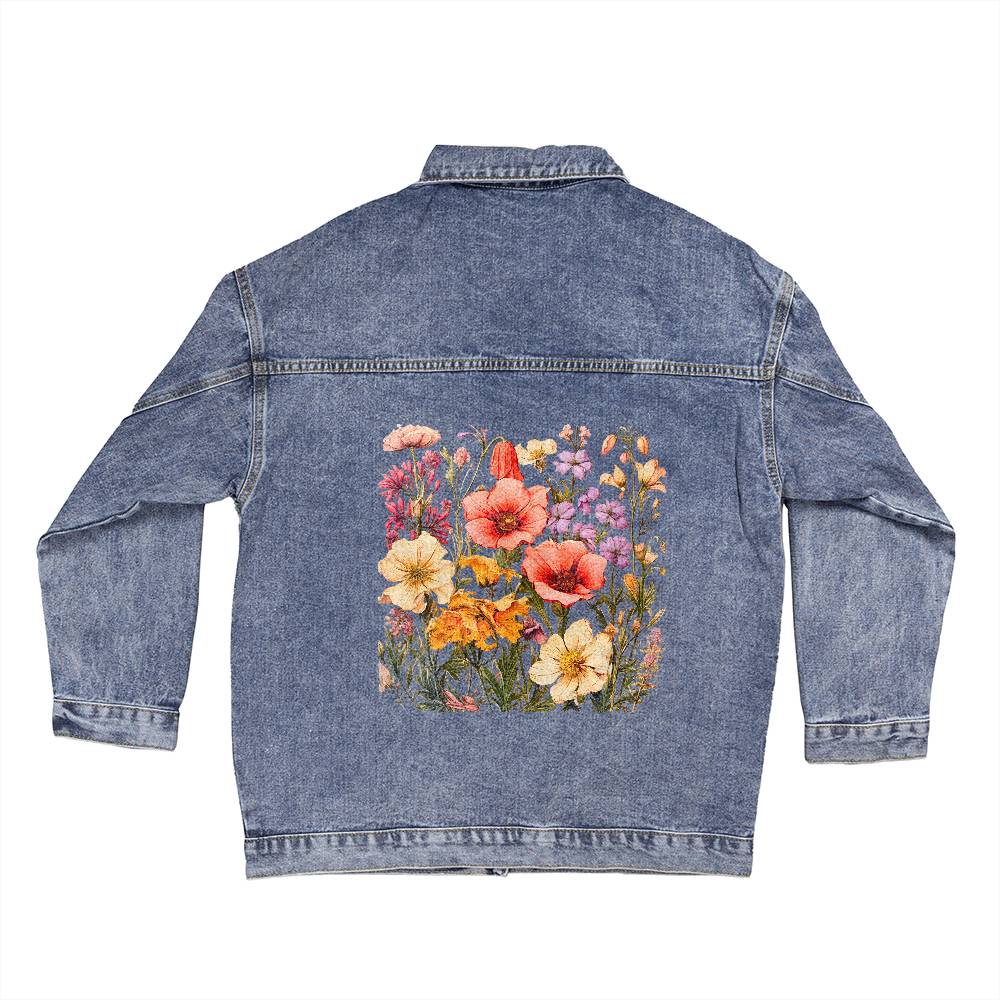 Flower Lover Oversized Women's Denim Jacket