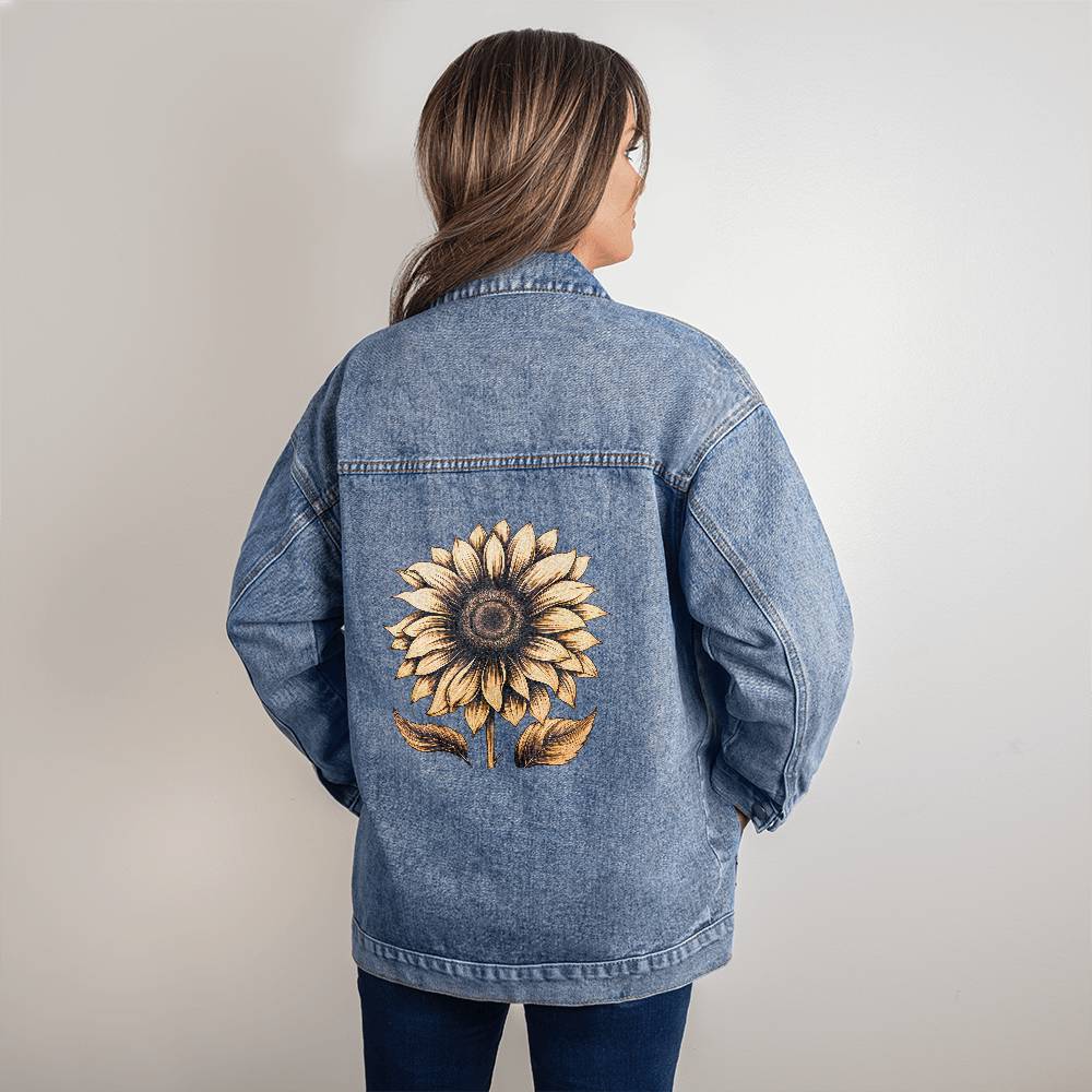 Custom Vintage Sunflower Oversized Women's DTG Denim Jacket