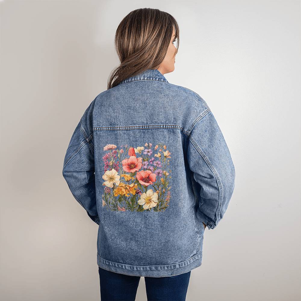 Flower Lover Oversized Women's Denim Jacket