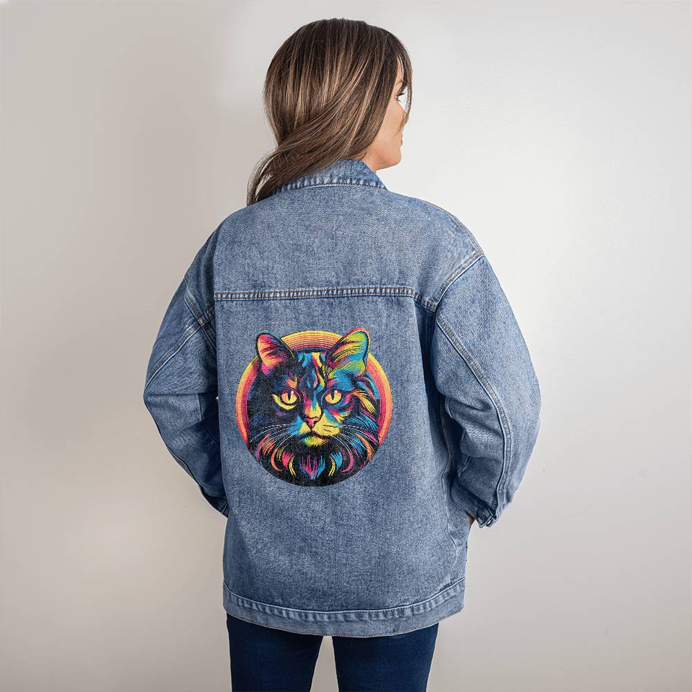 Cat Lover Oversized Denim Jacket For Women