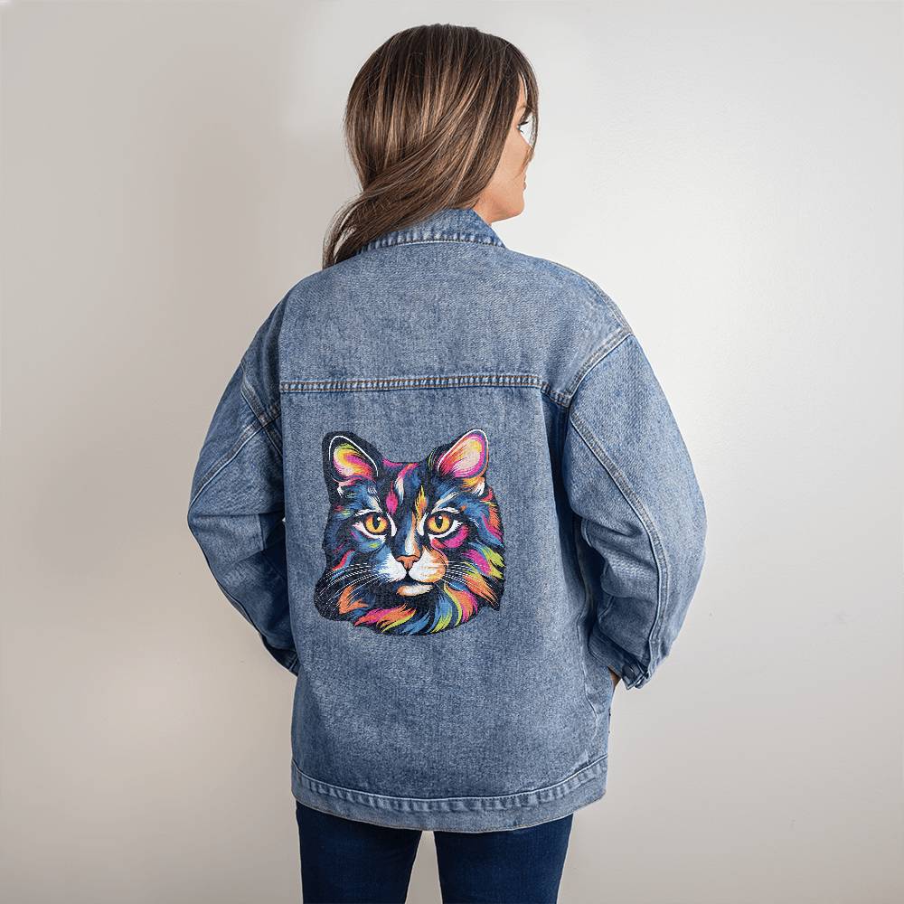 Oversized Women's DTG Denim Jacket for Cat Moms or Cat Lovers