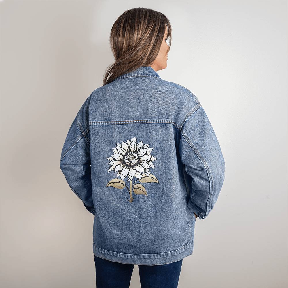 Custom-Designed Vintage Sunflower Oversized Women's DTG Denim Jacket