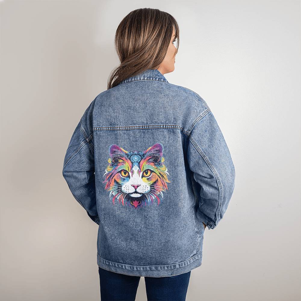 Oversized Women's Denim Jacket for Cat Lovers