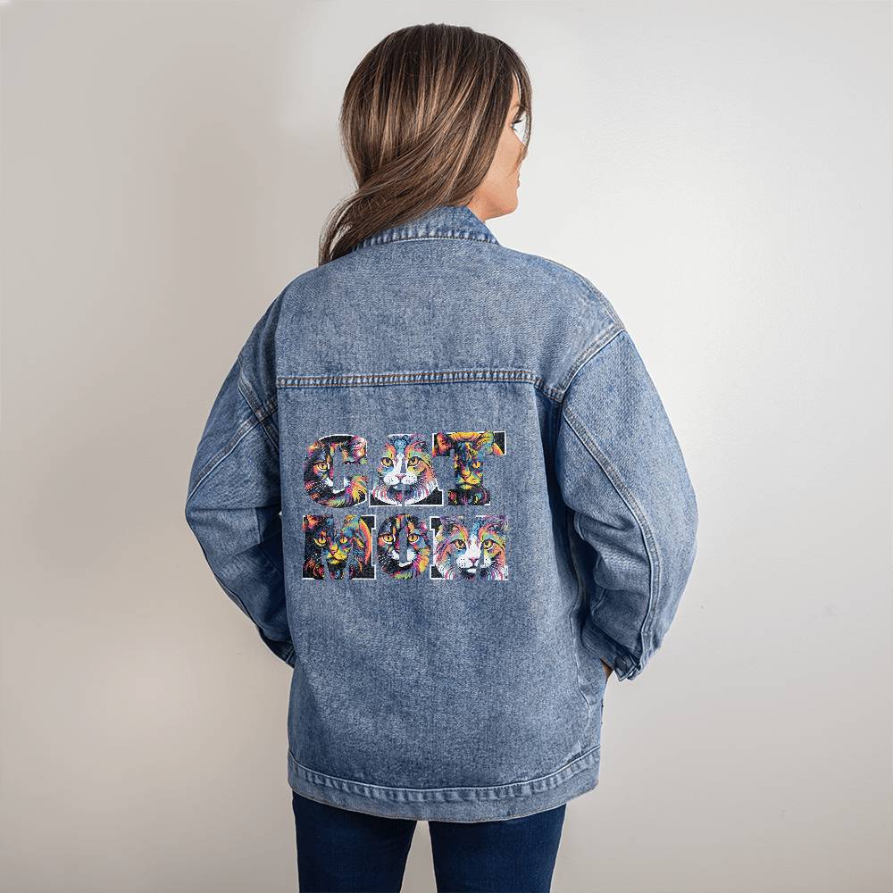 Cat Mom Custom-Design Oversized Women's Denim Jacket