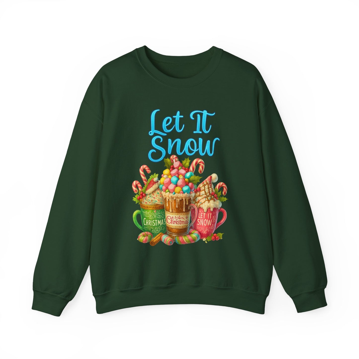 Let It Snow coffee crewneck sweatshirt—front graphic