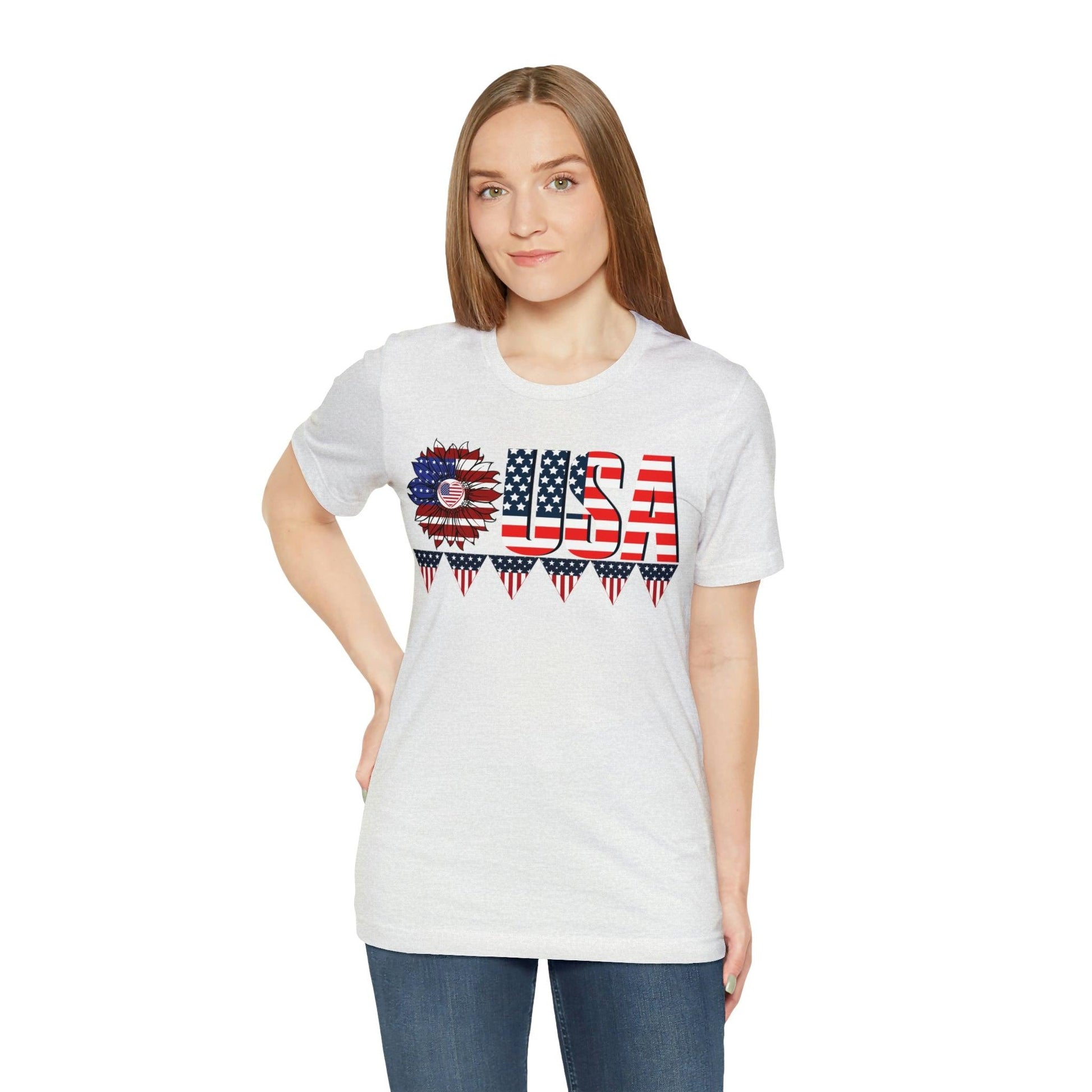 Flower USA American flag shirt, Red white and blue shirt, 4th of July shirt - Giftsmojo