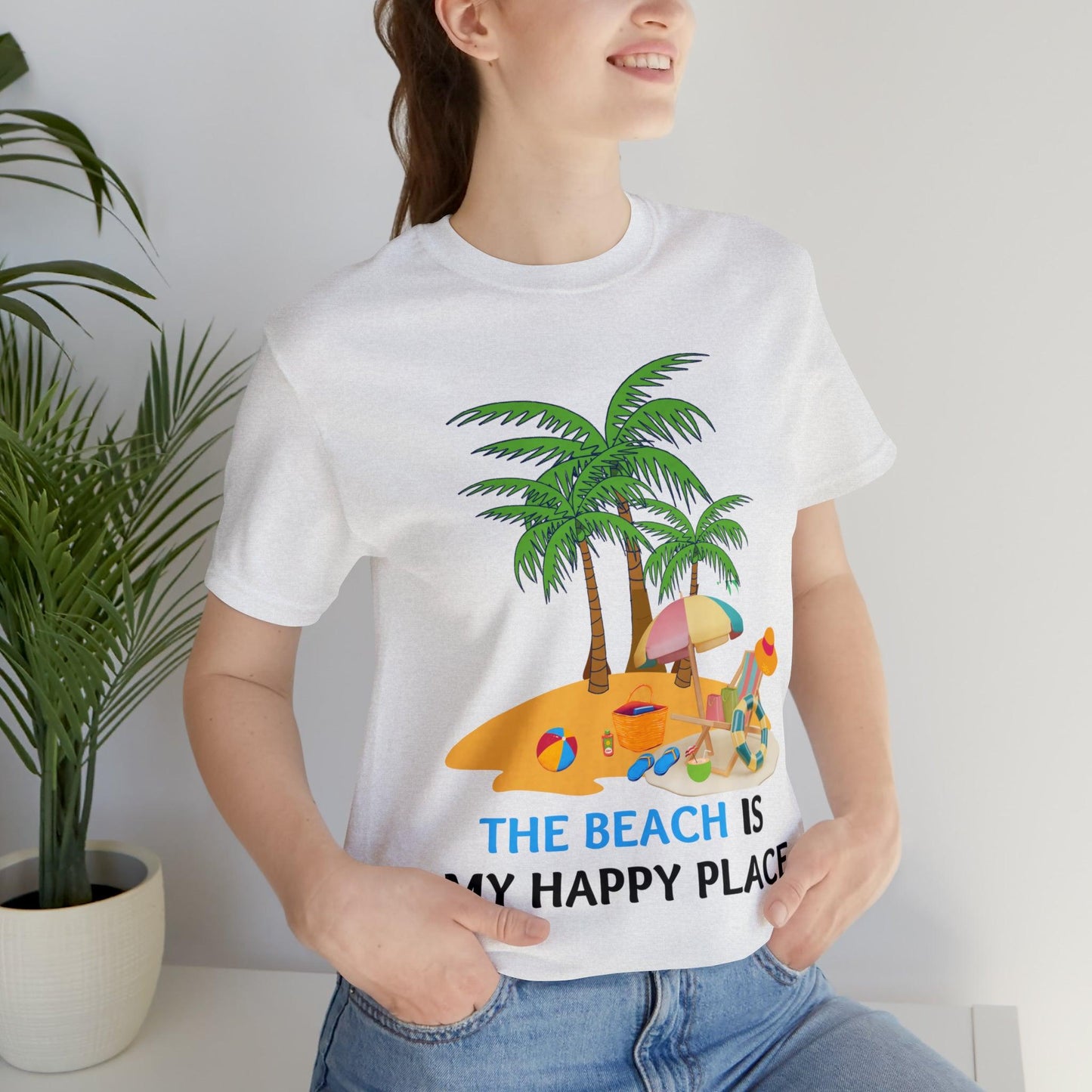 Beach shirt, The Beach is my happy place shirt, Beach t-shirt, Summer shirt, Beachwear, Beach fashion, Stylish beach apparel - Giftsmojo