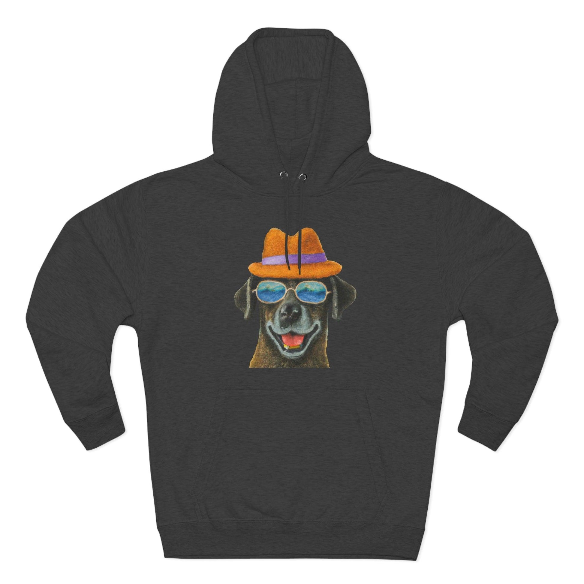 Dog at the beach wearing a hat and sunglasses painted arts Premium Pullover Hoodie - Giftsmojo