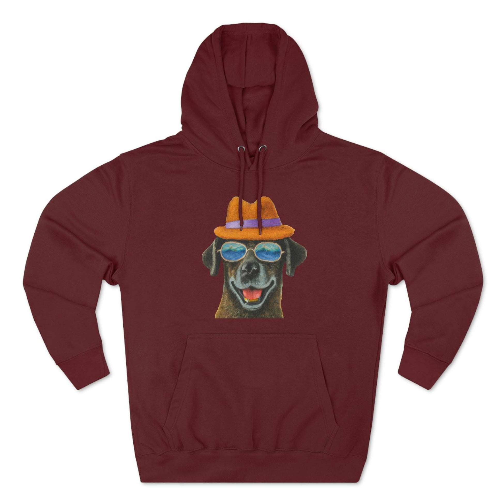 Dog at the beach wearing a hat and sunglasses painted arts Premium Pullover Hoodie - Giftsmojo