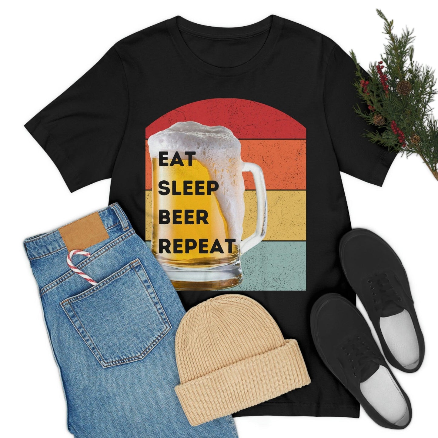 Retro shirt Eat Sleep Beer Repeat - funny beer shirt