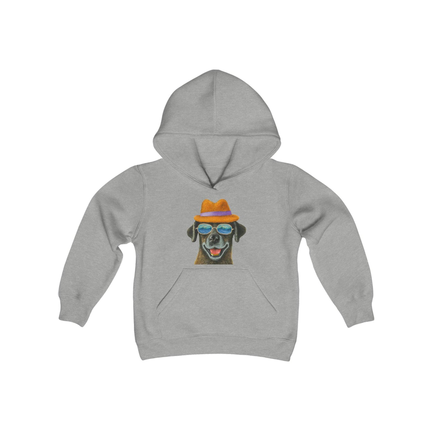 Dog at the beach wearing a hat and sunglasses painted art Youth Heavy Blend Hooded Sweatshirt - Giftsmojo
