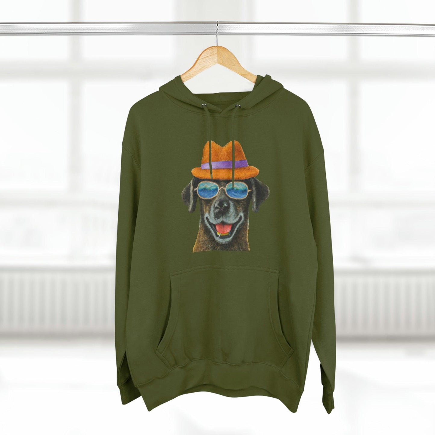 Dog at the beach wearing a hat and sunglasses painted arts Premium Pullover Hoodie
