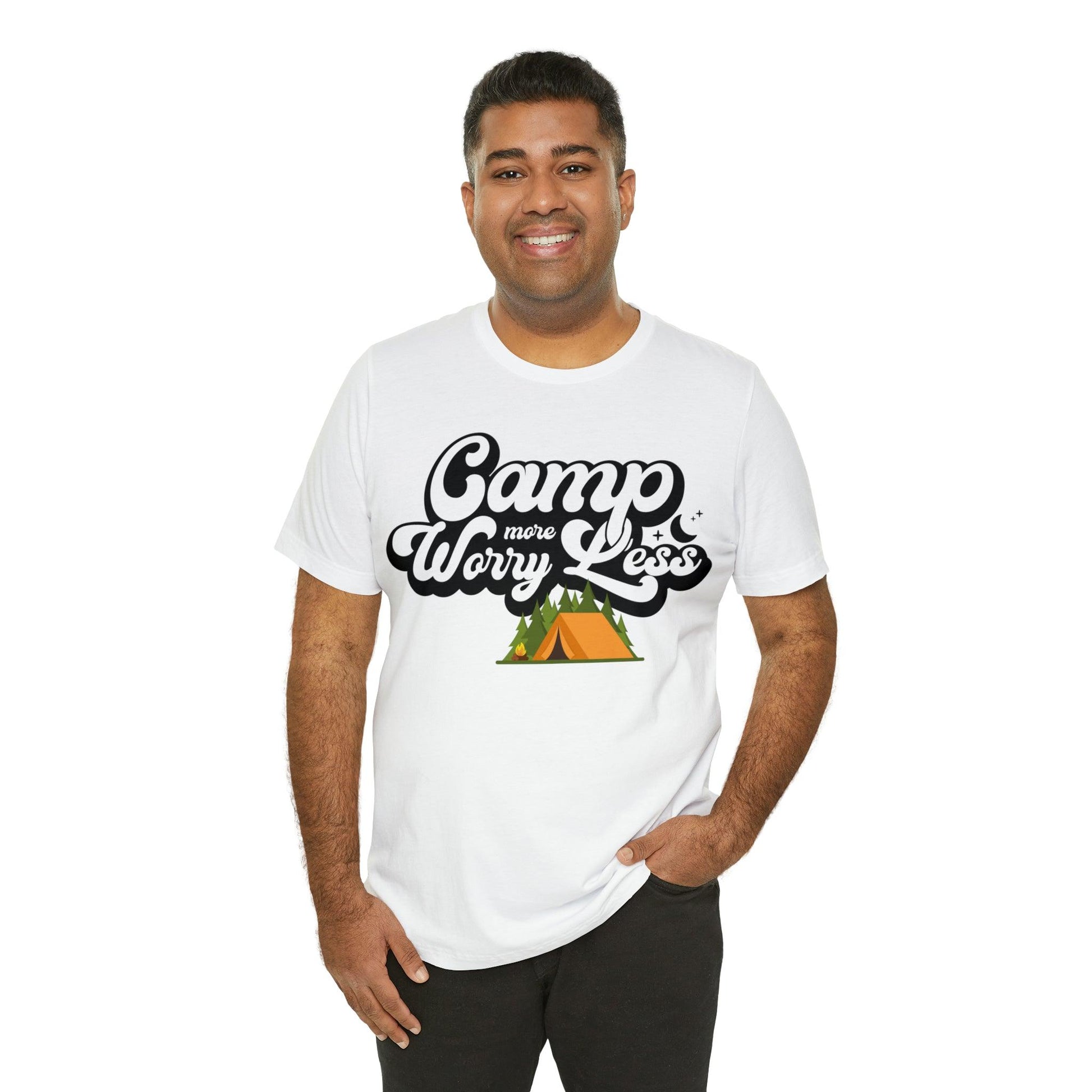 Camp More Worry Less Shirt, Outdoor adventure clothing, Nature-inspired shirts, Outdoor enthusiasts gift, Adventure-themed attire - Giftsmojo