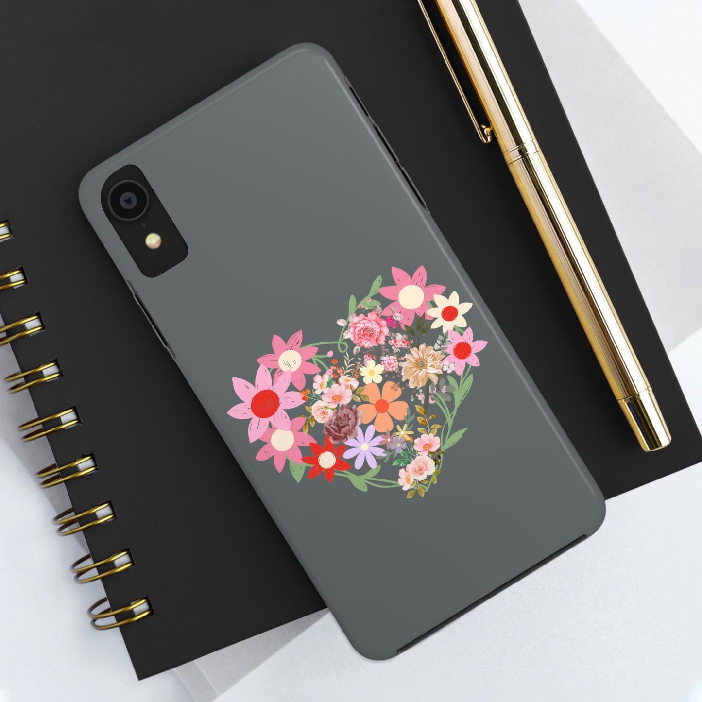 Floral Heart phone case, Tough Phone Cases, Mom Phone Case fit for iPhone 14 Pro, 13, 12, 11 Pro Max, Xr, Xs, 8+, 7, And Samsung S