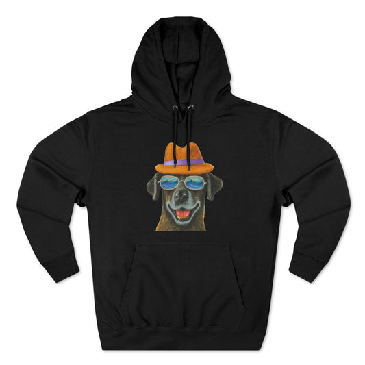 Dog at the beach wearing a hat and sunglasses painted arts Premium Pullover Hoodie - Giftsmojo