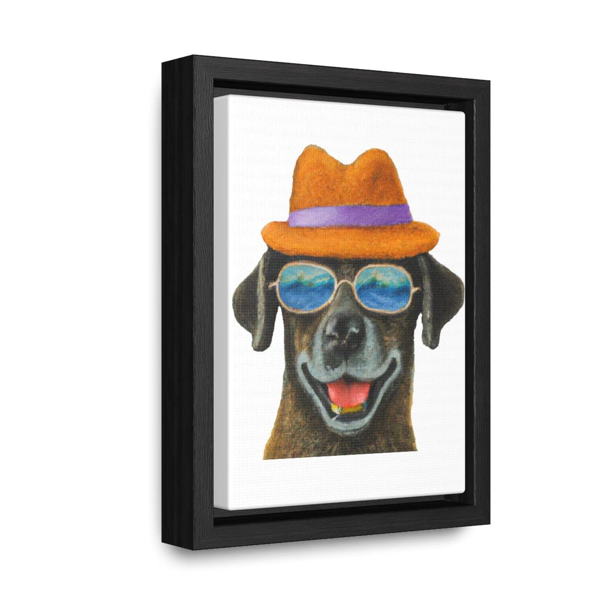 Dog at the beach wearing a hat and sunglasses painted art Gallery Canvas Wraps, Vertical Frame - Giftsmojo