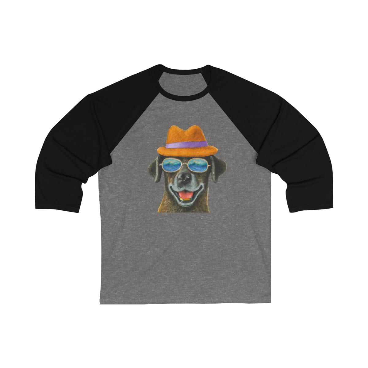 Dog at the beach wearing a hat and sunglasses arts unisex 3\4 Sleeve Baseball Tee for women - Giftsmojo