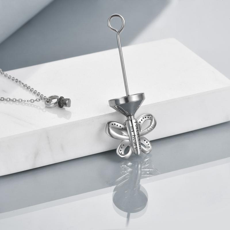 Sterling Silver Butterfly Heart Crystal Urn Necklace Cremation Memory Jewelry for Women