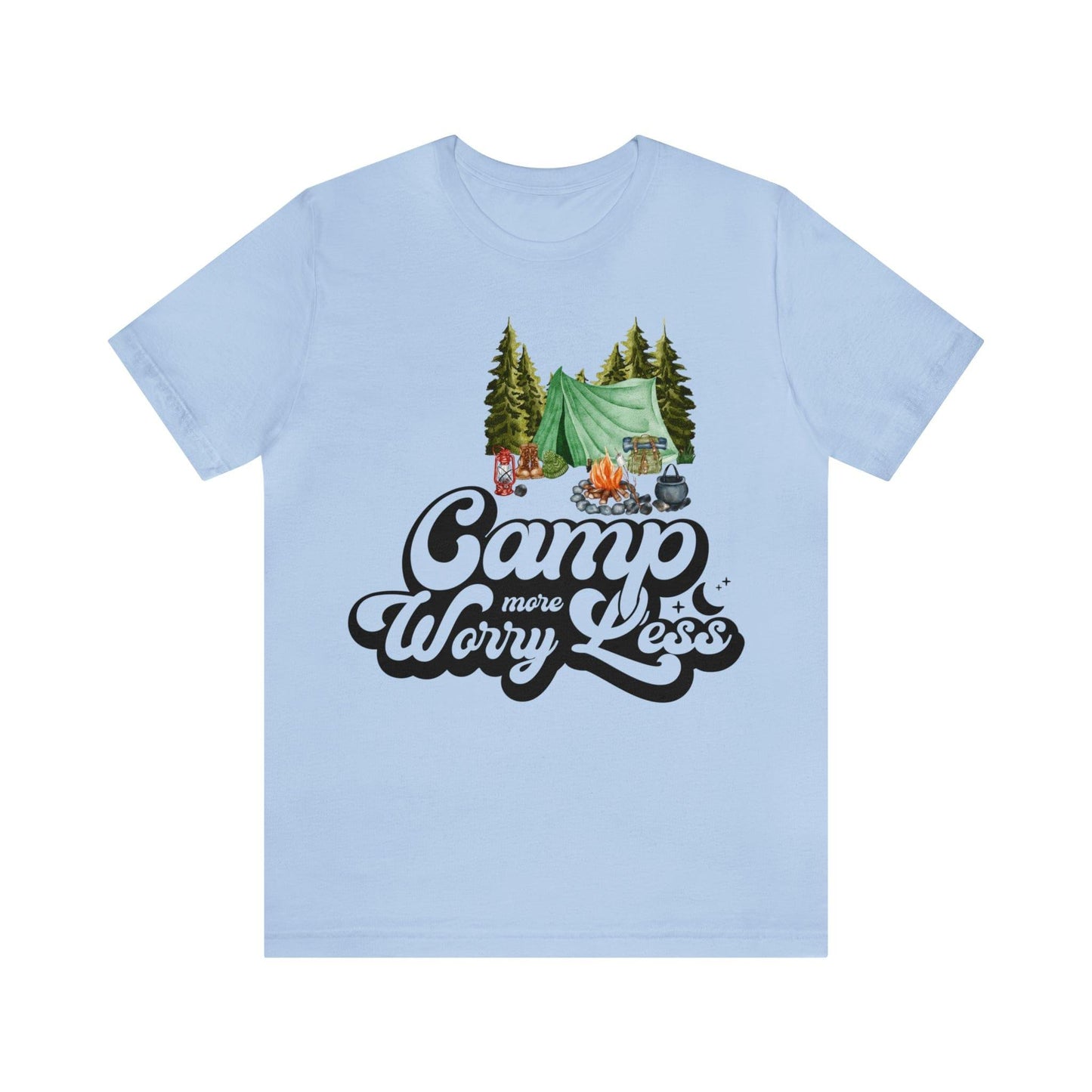 Camp More Worry Less Shirt, Outdoor adventure clothing, Nature-inspired shirts, Hiking apparel, Outdoor enthusiasts gift, Adventure-themed attire